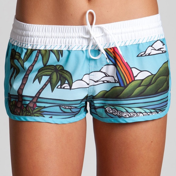 Heather Brown Collectors Anuenue Rainbow Board Swim Shorts